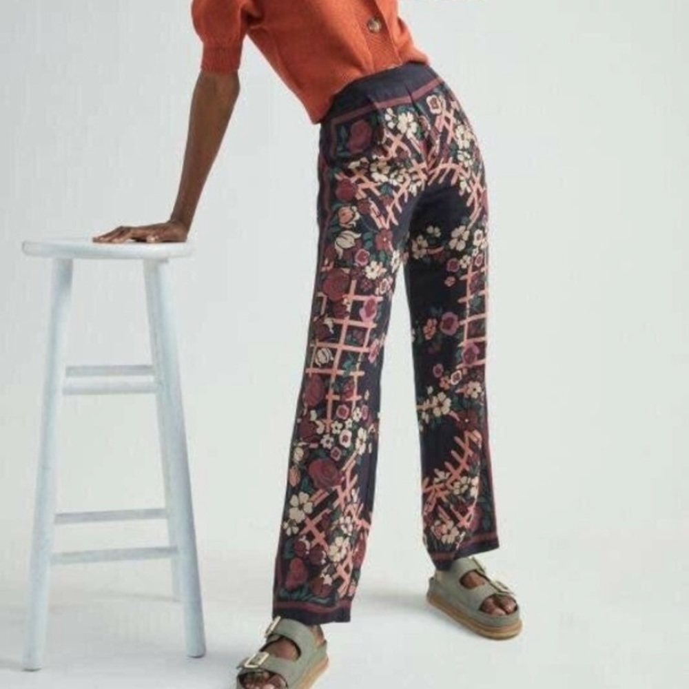 Anthropologie Anna Sui Floral Motif Wide Leg Pants 4 NEW